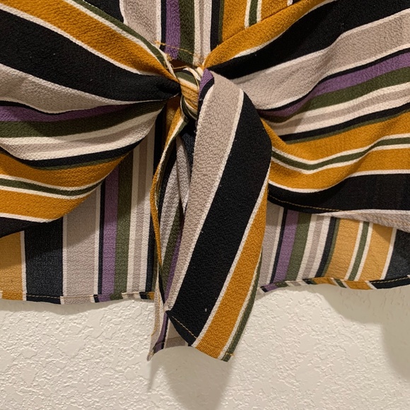 Monteau Tie Front  Boho Stripe Top Short Sleeve XL - Picture 7 of 9